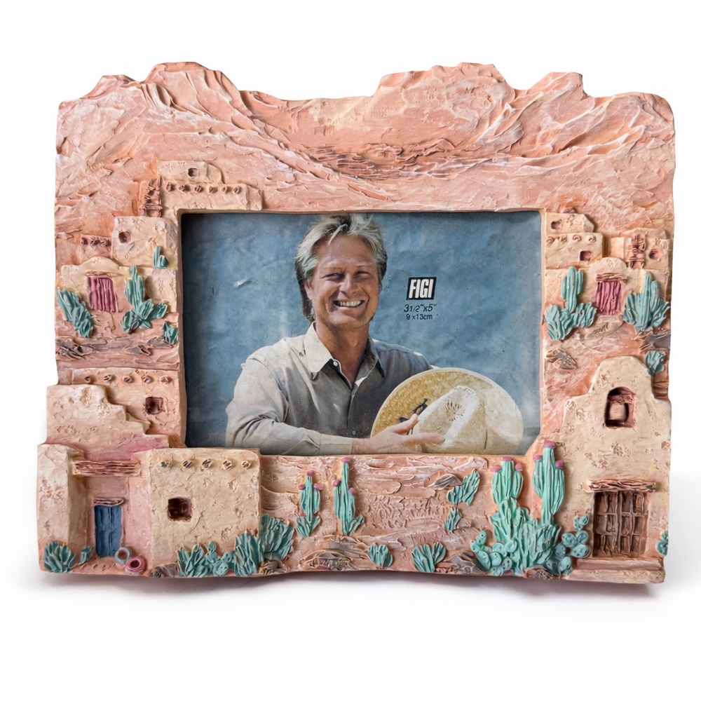 Vintage 1991 FIGI Graphics Southwestern 3D Picture Frame Adobe Cactus 3.5x5